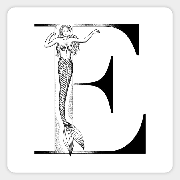 Mermaid Monogram E Magnet by Elizabeth Weglein Art